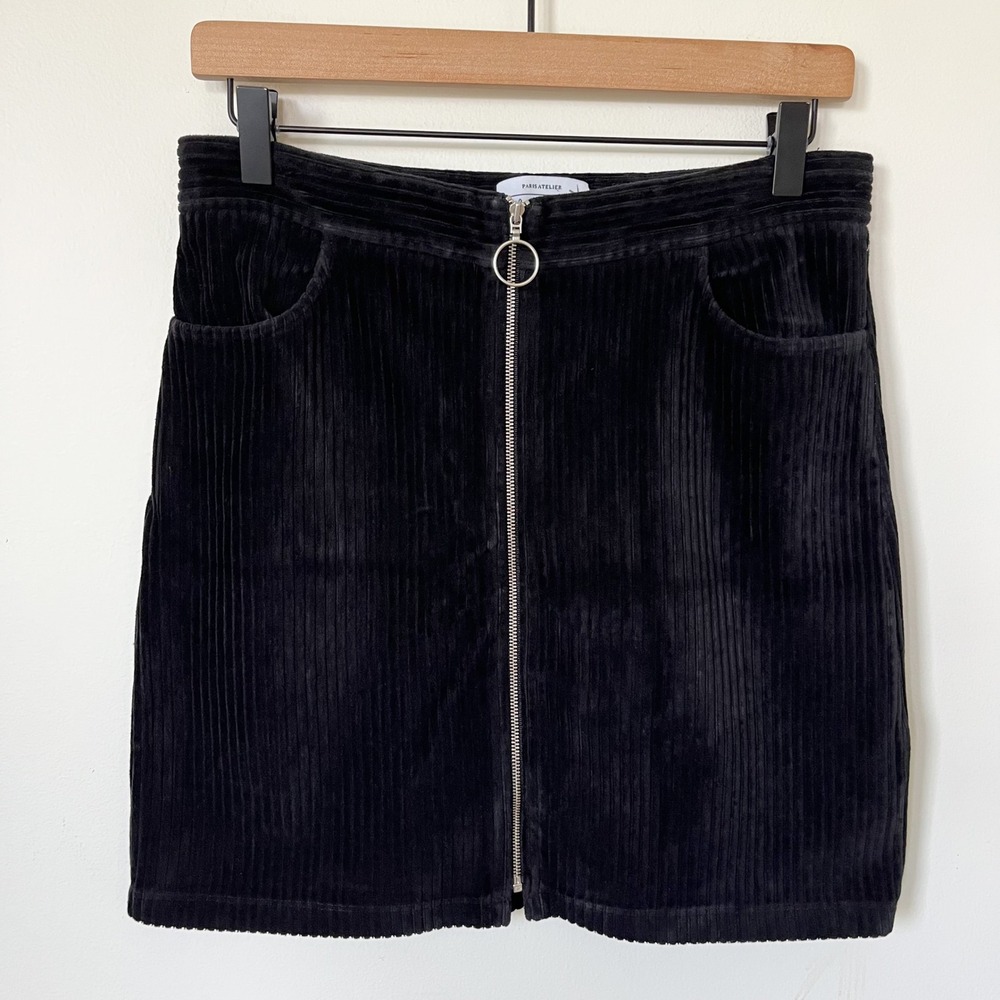 & Other Stories Corduroy O-Ring Zip Mini Skirt Black Womens 8